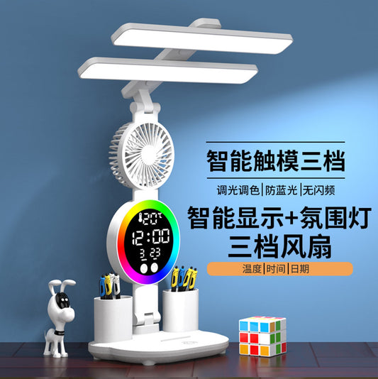 LÁMPARA DE ESCRITORIO CON LUZ LED Y VENTILADOR