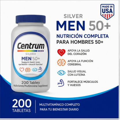 CENTRUM SILVER MEN 50+ 200 TABLETAS | MULTIVITAMÍNICO PARA HOMBRES