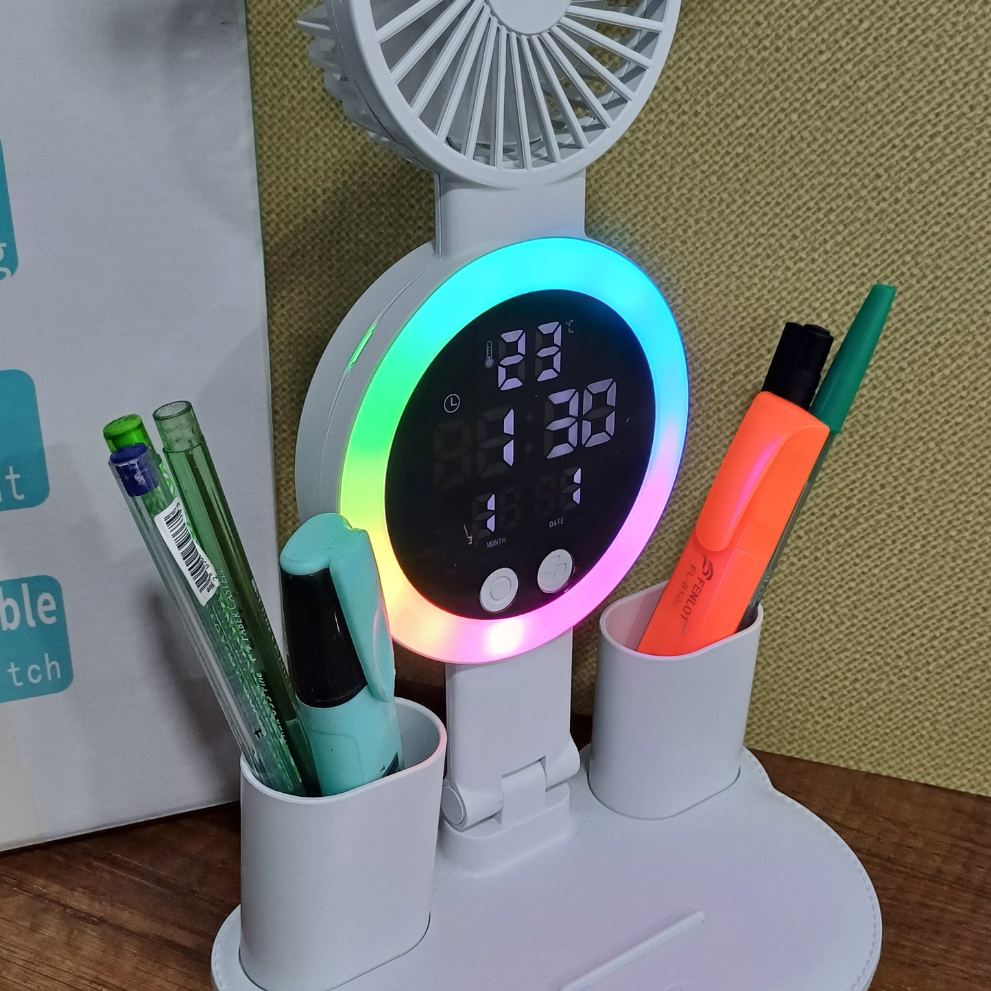 LÁMPARA DE ESCRITORIO CON LUZ LED Y VENTILADOR