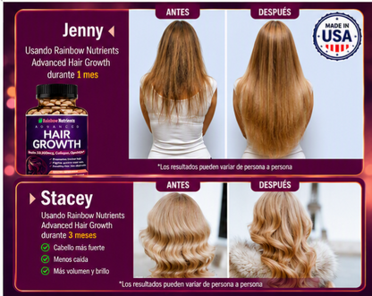HAIR GROWTH RAINBOW NUTRIENTS 120 CAPS | BIOTINA 10,000 MCG + COLÁGENO | CABELLO FUERTE Y SALUDABLE