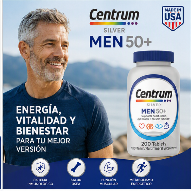 CENTRUM SILVER MEN 50+ 200 TABLETAS | MULTIVITAMÍNICO PARA HOMBRES
