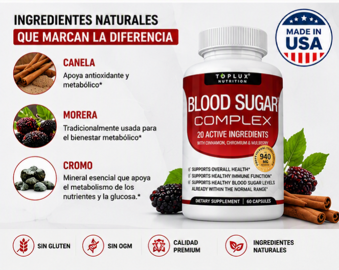 BLOOD SUGAR COMPLEX 20 INGREDIENTES | ENERGÍA, METABOLISMO Y BIENESTAR