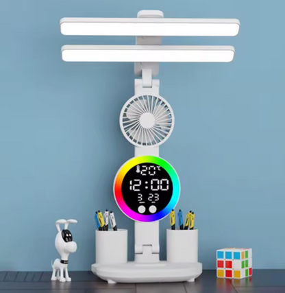 LÁMPARA DE ESCRITORIO CON LUZ LED Y VENTILADOR