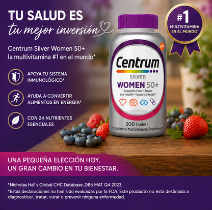 CENTRUM SILVER WOMEN 50+ X 200 TABLETAS | MULTIVITAMÍNICO PREMIUM PARA MUJERES