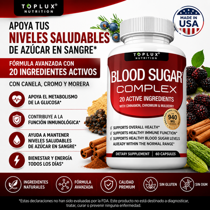 BLOOD SUGAR COMPLEX 20 INGREDIENTES | ENERGÍA, METABOLISMO Y BIENESTAR