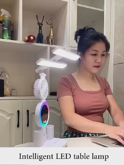 LÁMPARA DE ESCRITORIO CON LUZ LED Y VENTILADOR